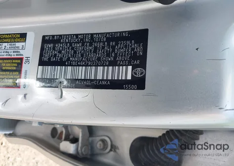 2009 Toyota Camry Le из США, поврежденный, VIN 4T1BE46K79U370728